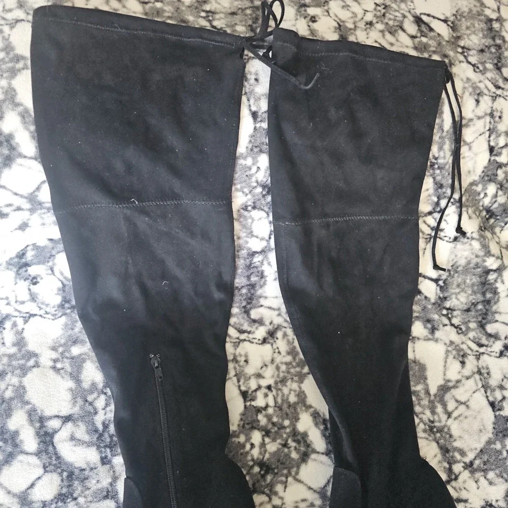 Unisa Boots Womens 8.5 M Suede Tall Over The Knee High Black Block Heels‎ Zipper